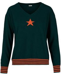 At Last - Cashmere Mix Sweater In With Orange Star & Stripes - Lyst