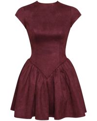 Miss Circle New York - Jacqueline Backless Burgundy Mini Puffy Suede Dress - Lyst