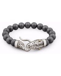 Snake Bones - Snake Bracelet With Hematite Beads In Silver Gold & Diamonds - Lyst
