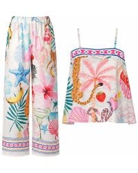 LOVEIST STORE - Nancy Illustrated Tropical Camisole & Wide-Leg Trouser Co-Ord Set - Lyst