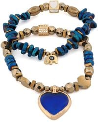 Ebru Jewelry - Heart & Luck Murano & Elephant Charm Bracelet Set - Lyst