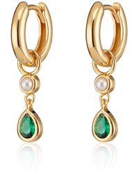 Scream Pretty - Emerald Teardrop & Pearl Charm Hoop Earrings - Lyst