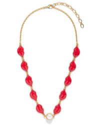 The Pink Reef - Hand-Painted Kiss Kiss Lips Statement Necklace With Freshwater Pearl - Lyst