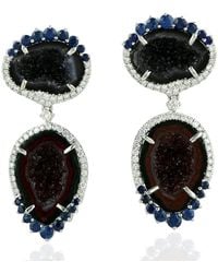 Artisan - Designer Dangle Earrings Geode Gemstone Diamond White Gold Jewelry - Lyst