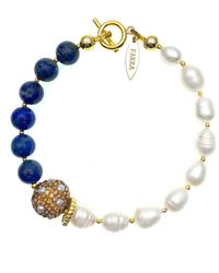 Farra - Freshwater Pearls With Lapis Color Block Bracelet - Lyst