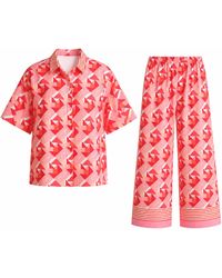 LOVEIST STORE - Coral Geometric Co-Ord Set – Relaxed Fit Shirt & Wide-Leg Trousers - Lyst