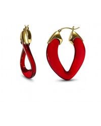 Gold & Honey - Ruby Curb Link Lucite Birthstone Hoop Earrings - Lyst