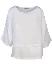 Haris Cotton - Cropped Length Front Pocket Linen Gauze Blouse-white - Lyst