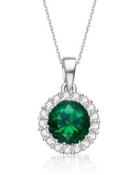 Genevive Jewelry - Cubic Zirconia Sterling Silver Plating Options Emerald Round Pendant. - Lyst