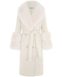 Hortons England - Belgravia Cashmere Coat Faux Fur Ivory - Lyst