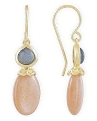 Azuni London - Persephone Double Gemstone Earrings Peach Moonstone & Labradorite - Lyst