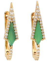 Artisan - 18k Yellow Gold Natural Diamond Chrysoprase Stud Earrings Handmade Jewelry - Lyst