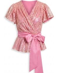 concept A trois - Sequin Wrap Top With Satin Tie - Lyst