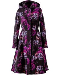RainSisters - Fit And Flare Black Waterproof Coat With Hydrangea Pattern: Hortense - Lyst