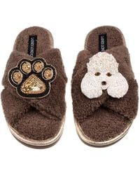 Laines London - Neutrals Laines Neutral Boucle Slippers With Pearl The Poodle & Paw Brooches - Lyst