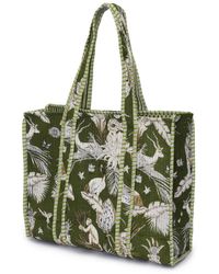 At Last - Cotton Tote Bag In Olive Tropical - Lyst