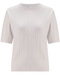 Peraluna - Nicole Cable Knit Cashmere Blend Short Sleeve Blouse - Lyst