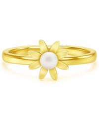 Unaloe - Adjustable Daisy Ring With Natural Pearl - Lyst