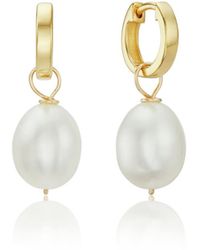 Lily & Roo - Solid Plain Huggie Pearl Drop Hoop Earrings - Lyst
