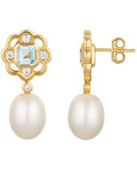 Lulu B London - Topaz & Pearl Gemstone Flower Stud Drop Earrings - Lyst