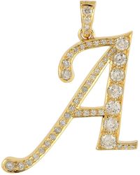 Artisan - Alphabet "a" Initial Letter Pendant In 14k Gold With Pave Natural Diamond - Lyst