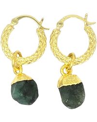 Sophelia - Raw Emerald May Birthstone Huggie Hoops Vermeil Plated Gemstone Earrings - Lyst
