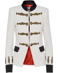 The Extreme Collection - Neutrals Ivory Military Tailored Blazer With Embroidery - Lyst