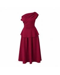 Girl In Mind - Connie Peplum Midi Dress Burgundy - Lyst