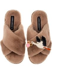 Laines London - Neutrals Toffee Classic Laines Slippers With Baby Girl Stork Brooch - Lyst