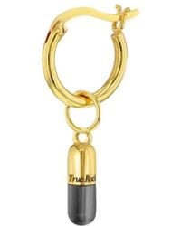 True Rocks - Gun Metal Grey & 18kt Gold Plated Mini Pill Charm On Gold Hoop - Lyst