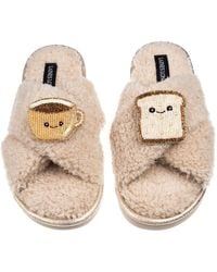 Laines London - Neutrals Laines Boucle Slippers With Laines Loveables Tea & Toast Brooches - Lyst