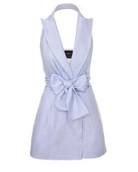 AVENUE No.29 - Metallized Linen Backless Lapel Dress With Bow - Lyst
