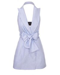 AVENUE No.29 - Metallized Linen Backless Lapel Dress With Bow - Lyst