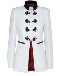 The Extreme Collection - Ecru Linen Mao Collar Blazer With Black Details Cornelia - Lyst