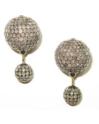 Artisan - Pave Diamond Bead Ball Double Side Tunnel Earrings In 14k Gold & 925 Silver - Lyst