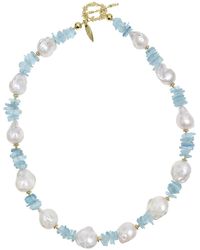 Farra - Baroque Pearls With Irregular Aquamarine Statement Necklace - Lyst
