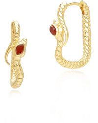 Gemondo - Ecfew Carnelian Snake Hoop Earrings In Gold Plated Sterling Silver - Lyst