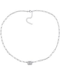 Diamonbliss - Emerald Bezel Paperclip Chain Necklace, Platinum - Lyst