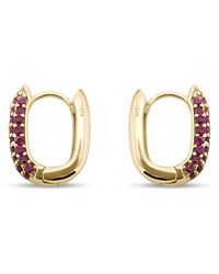 Clemence Wren - Oval Pave Gemstone Huggie Earrings - Lyst