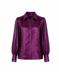 Yumi' - Metallic Relaxed Balloon Sleeve Shirt - Lyst