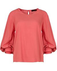 Conquista - Coral Linen Top With Bishop Sleeves - Lyst