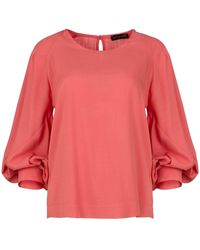 Conquista - Coral Linen Top With Bishop Sleeves - Lyst