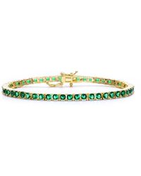 Genevive Jewelry - Classic Sterling Silver 14k Gold Plated Emerald Cubic Zirconia Tennis Bracelet - Lyst