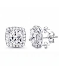 Sophelia - Cushion Cut Pavé Halo Stud Earrings For - Lyst