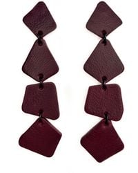 WAIWAI - Geometric Cascade Leather Earrings Burgundy - Lyst