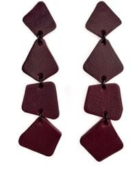 WAIWAI - Geometric Cascade Leather Earrings Burgundy - Lyst