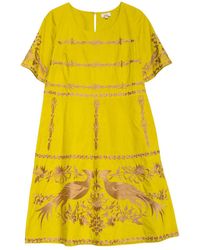 Niza - Floral Print Midi Dress With Belt And Front Closure - Lyst