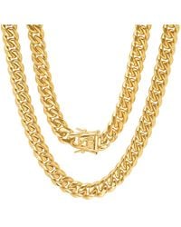 Steeltime - Stainless Steel 18K Plated 10Mm Miami Cuban Necklace Chain With Box Clasp 24 - Lyst