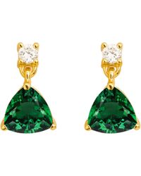 Juvetti - Trillion Emerald & Diamond Drop Earrings - Lyst