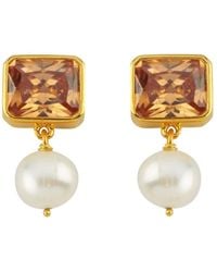 LINYA JEWELLERY - Champagne Small Pearl Crystal Stone Earring - Lyst